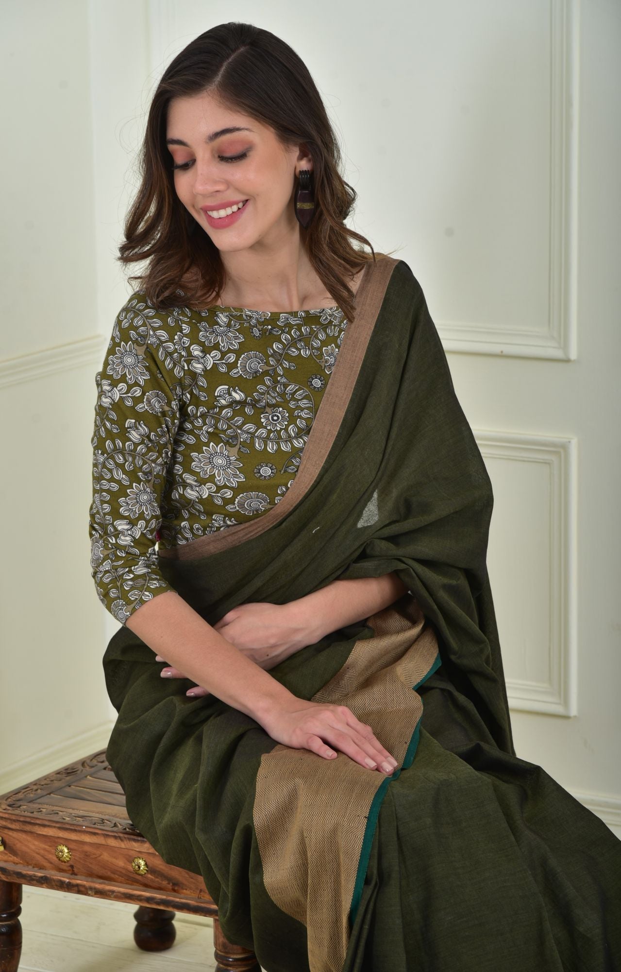 Blouse-Mogra-Kalamkari-Khakhi