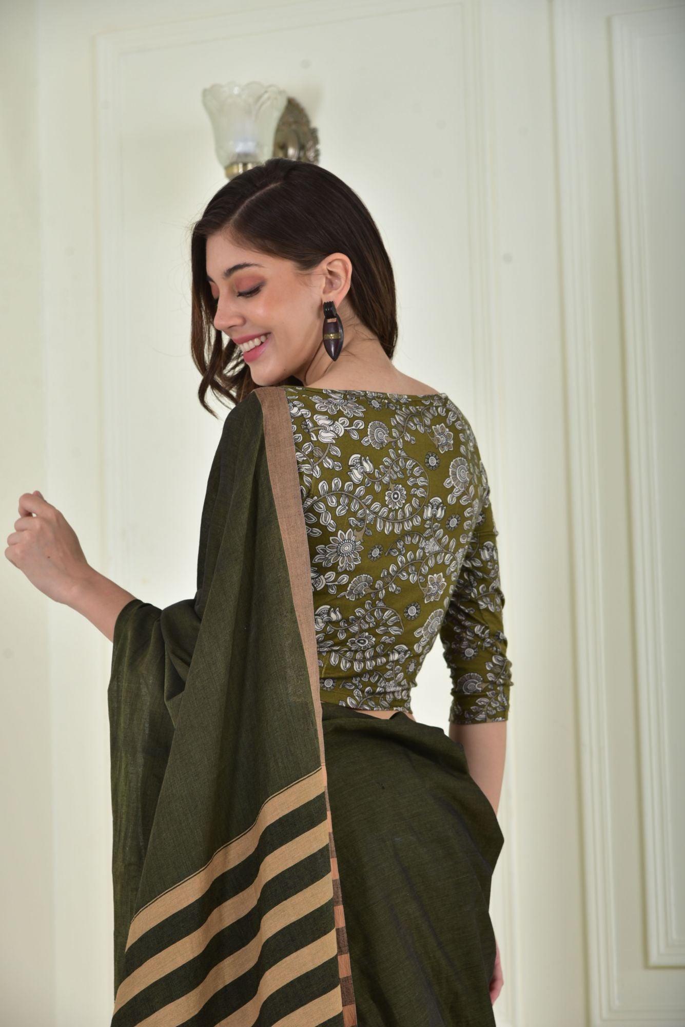 Blouse-Mogra-Kalamkari-Khakhi